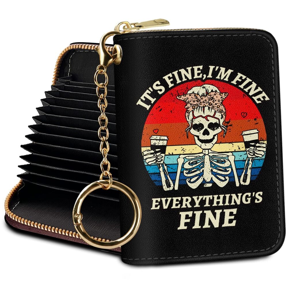 2565 RFID Wallet Credit Card Holder , Coffee Skeleton Small Wallet Zipper
